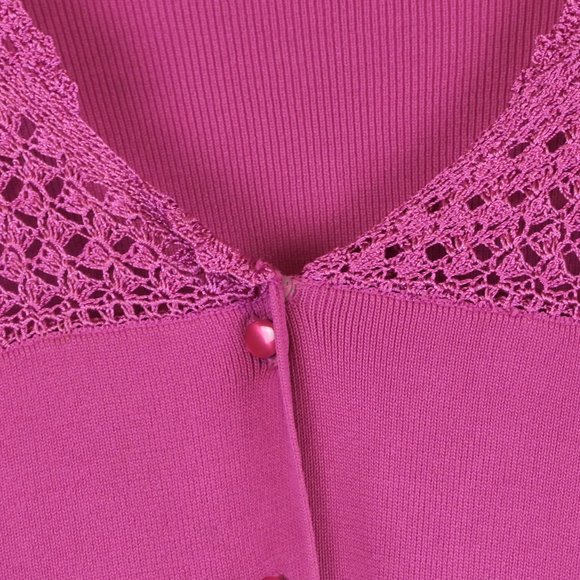 Emma James Women's Size M Crochet Knit Fuchsia Long Sleeve Cardigan - Picture 4 of 7